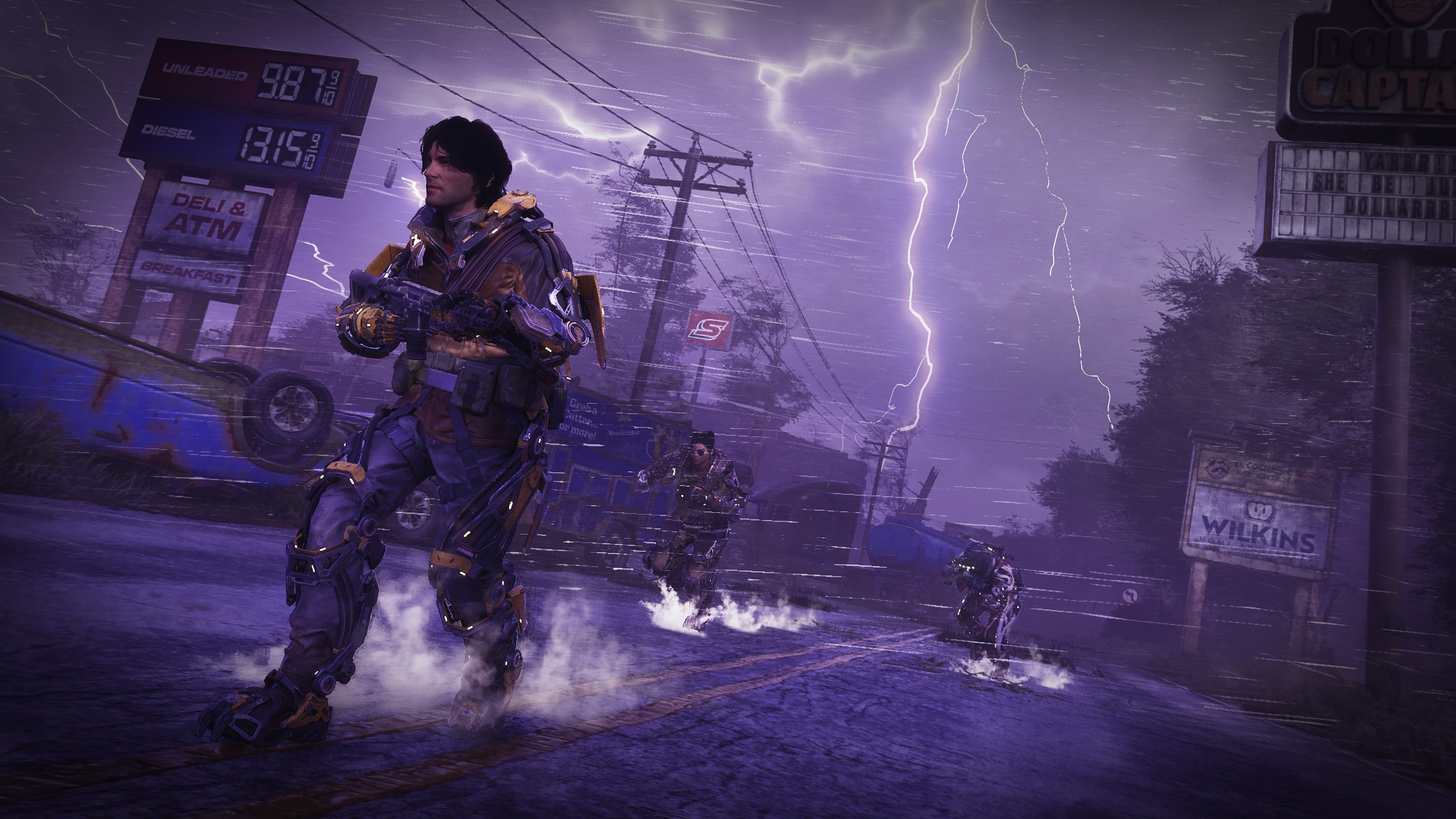 A promotional screenshot showing players running away from a lightning storm.