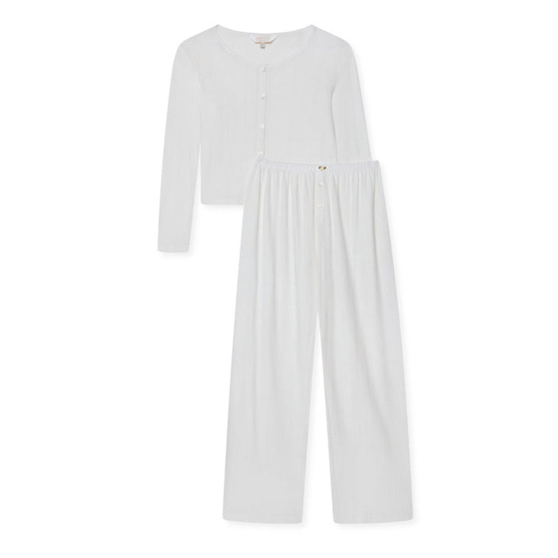 Pointelle Cardigan and Trouser Set- Milk White