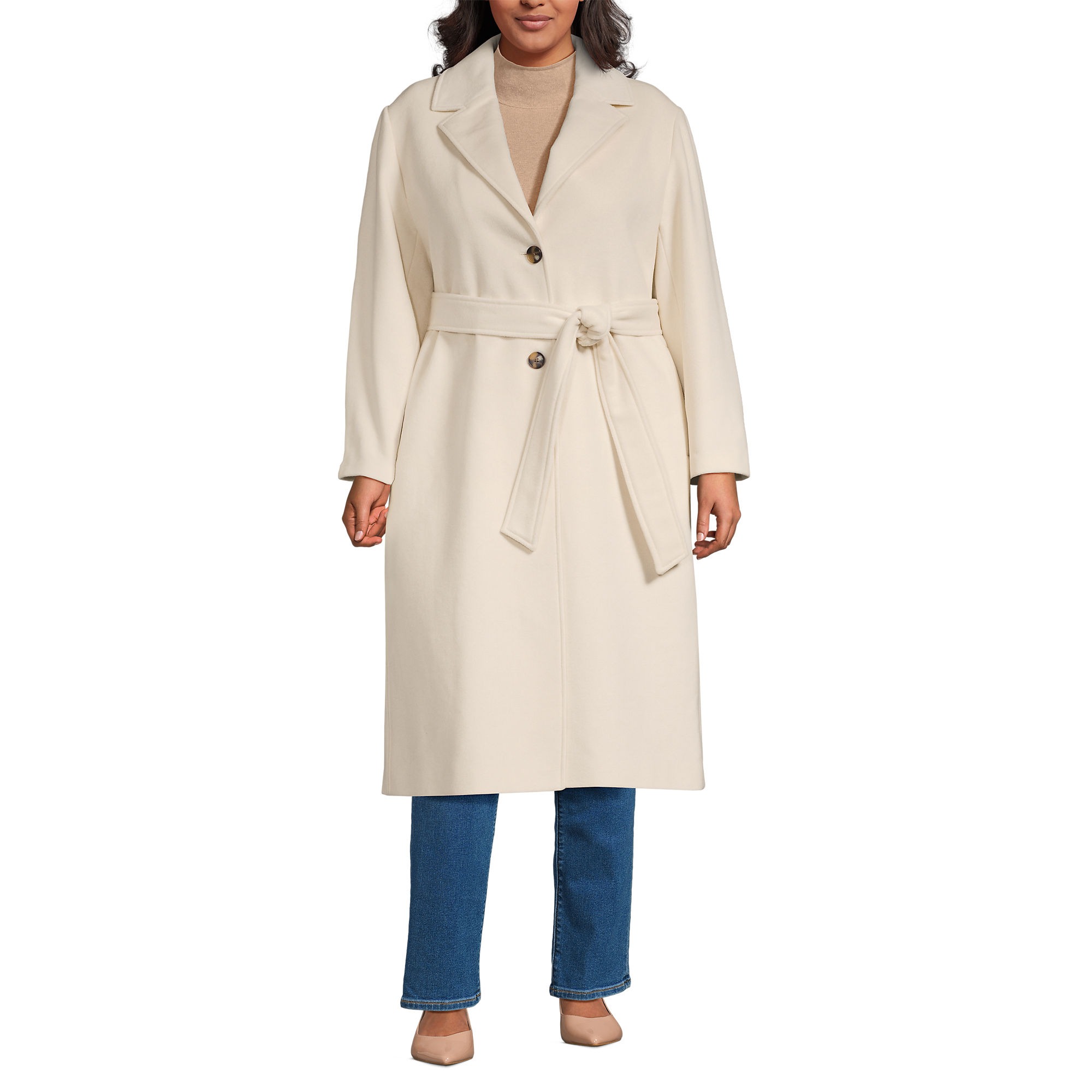 Rib Belted Wool Blend Wrap Coat With Bib