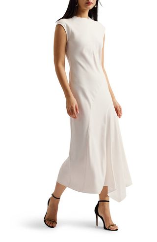 Isparta Cap Sleeve Asymmetric Midi Dress