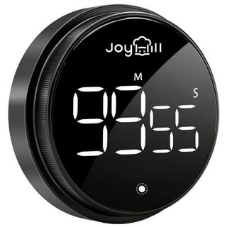 A round black digital timer 