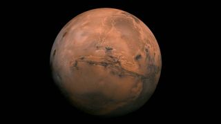 mars seen against the blackness of space