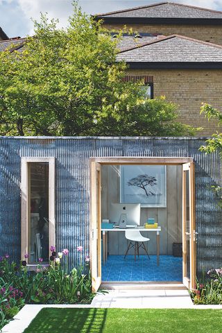 Galvanized metal clad home office