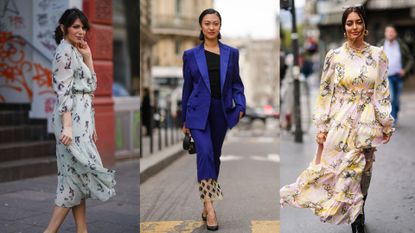 composite of three street style images of women showing what to wear to a christening