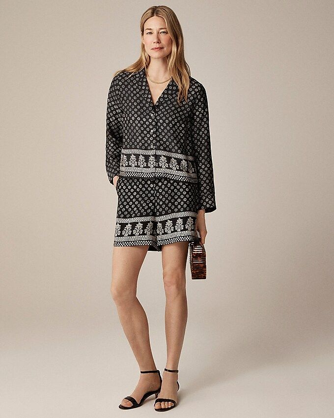 Camp-Collar Button-Up Shirt in Block Print