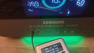 The Zendure SuperBase Pro 1500w charging the Zendure SuperTank pro during our hands-on review