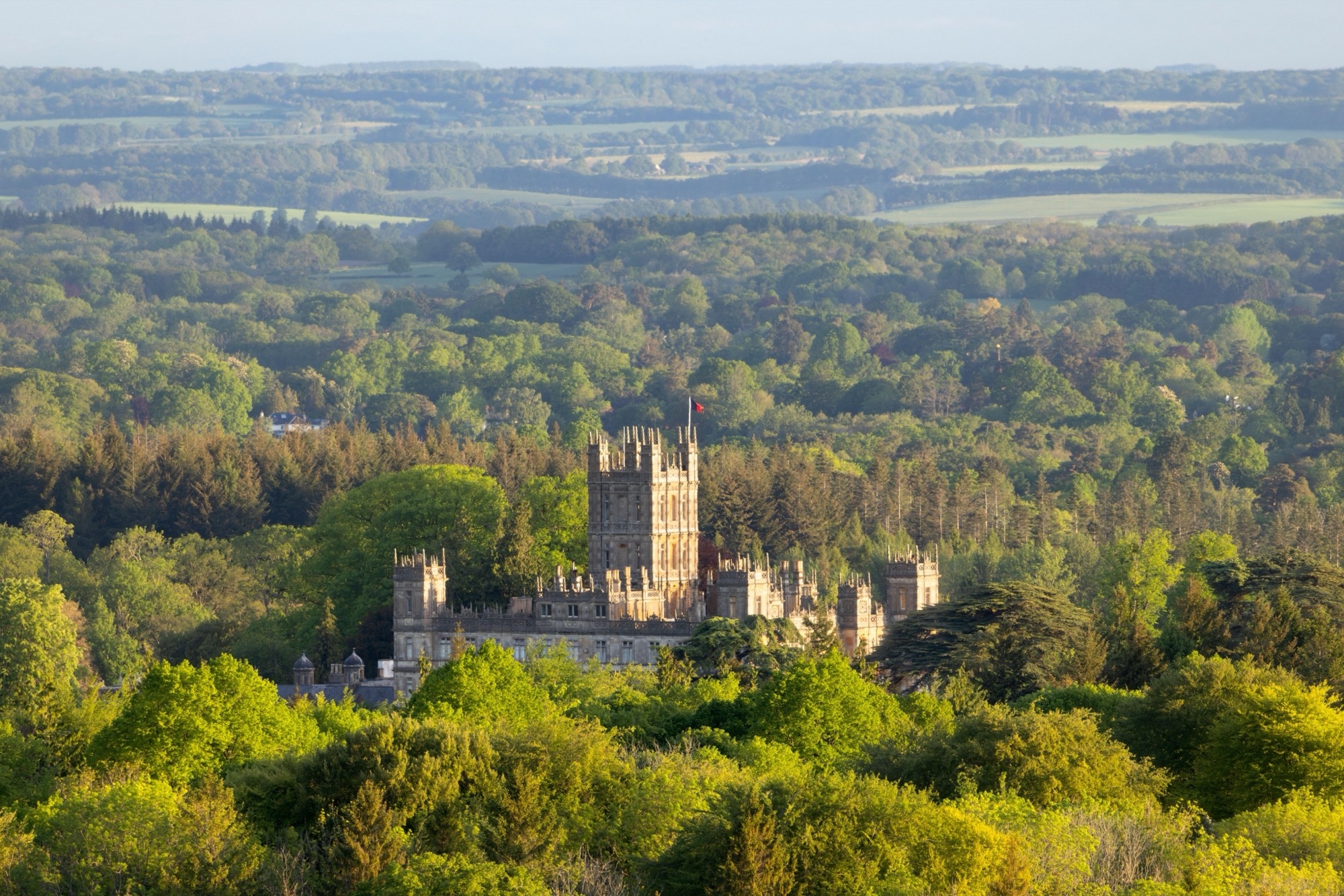 View of Highclere Castle from top of Beacon Hill, near Highclere, Hampshire, 