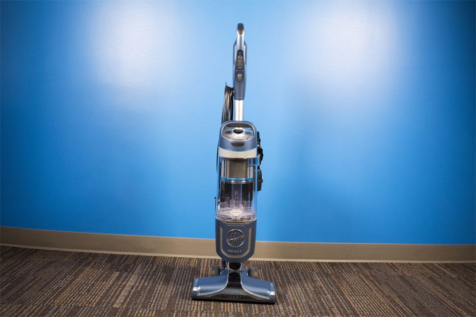 The Hoover React Powered Reach Plus Upright has a smoothly swiveling head for weaving in and out of furniture.