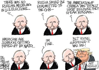 Political Cartoon U.S. Trump Putin G-8 NATO Crimea Russian meddling