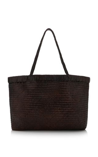 Wide Bagu Woven Leather Tote Bag
