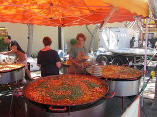 Huge vats of paella waiting to be doled out to hungry customers at Maker Faire Bay Area on May 18, 2013.