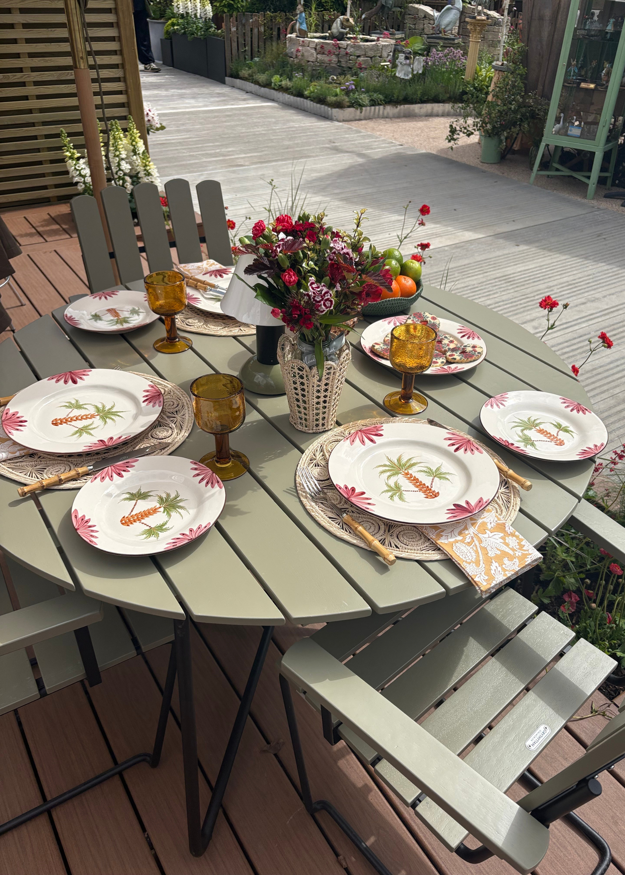 An outdoor dining table at the Chelsea Flower Show 2026