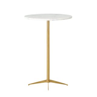 A round marble side table with a gold base