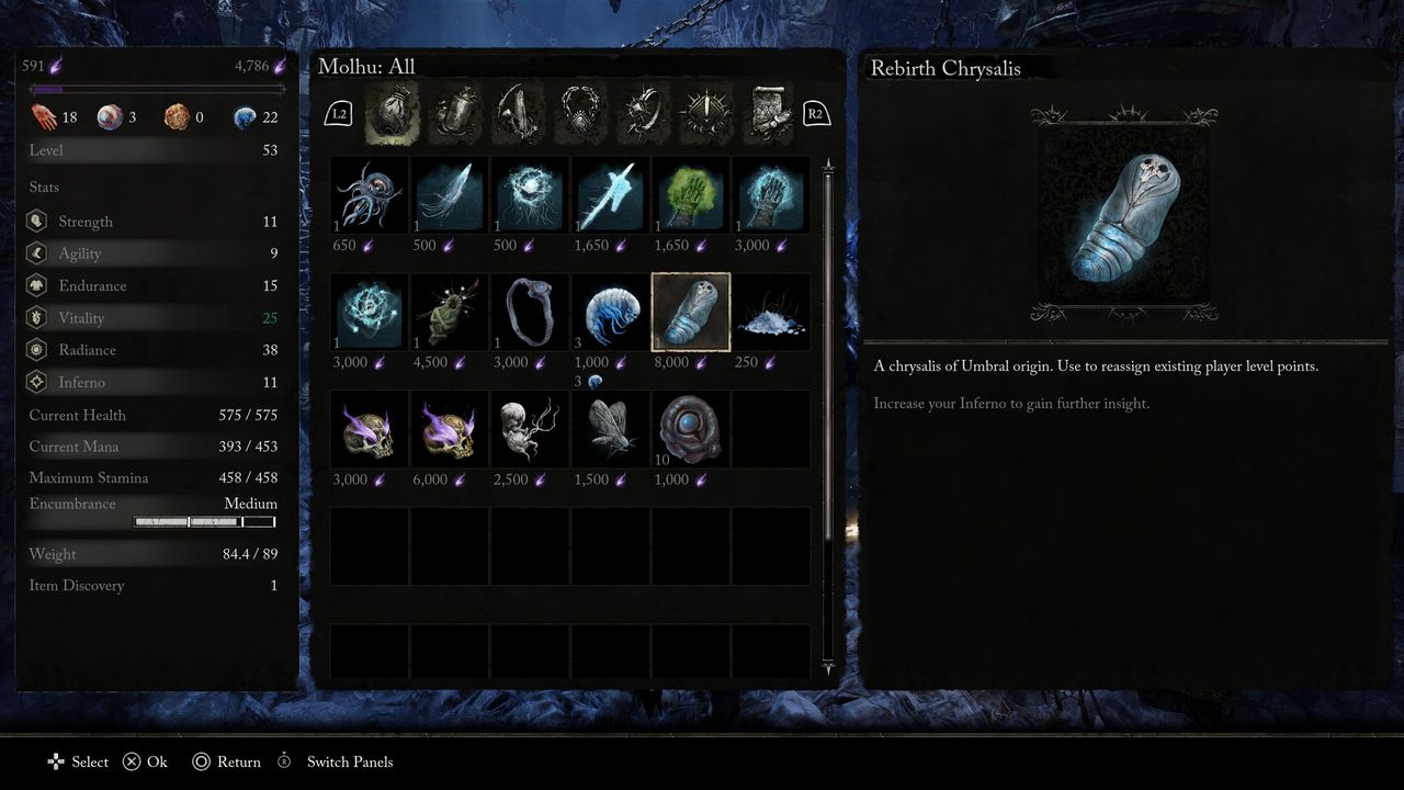 Lords of the Fallen respec - Rebirth Chrysalis