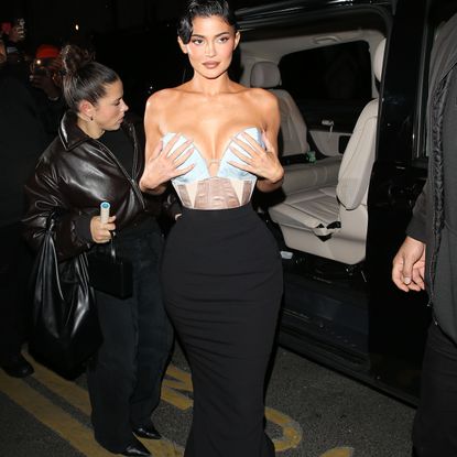 Kylie Jenner is seen arriving at the Jean Paul Gaultier show on January 25, 2023 in Paris.