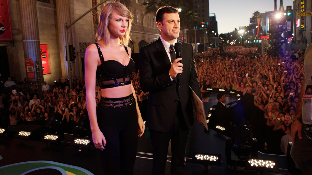 Emmy Award-nominated &quot;Jimmy Kimmel Live&quot; airs every weeknight (11:35 p.m. - 12:41 a.m., ET), packed with hilarious comedy bits and features a diverse lineup of guests including celebrities, athletes, musicians, comedians and humorous human interest subjects. The guests for THURSDAY, OCTOBER 23 included Taylor Swift, actor Alfred Enoch (&quot;How To Get Away With Murder&quot;) and musical guest Taylor Swift on Hollywood Boulevard