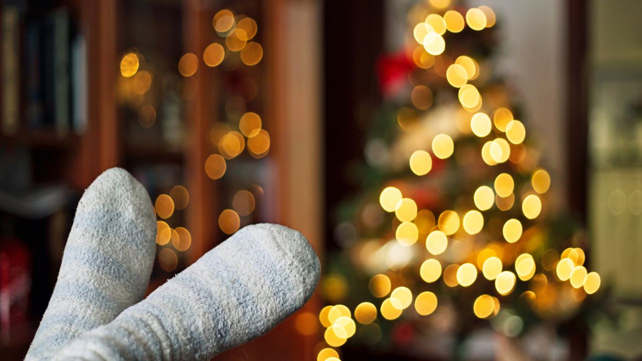 Christmas: relaxing in front of the Christmas tree