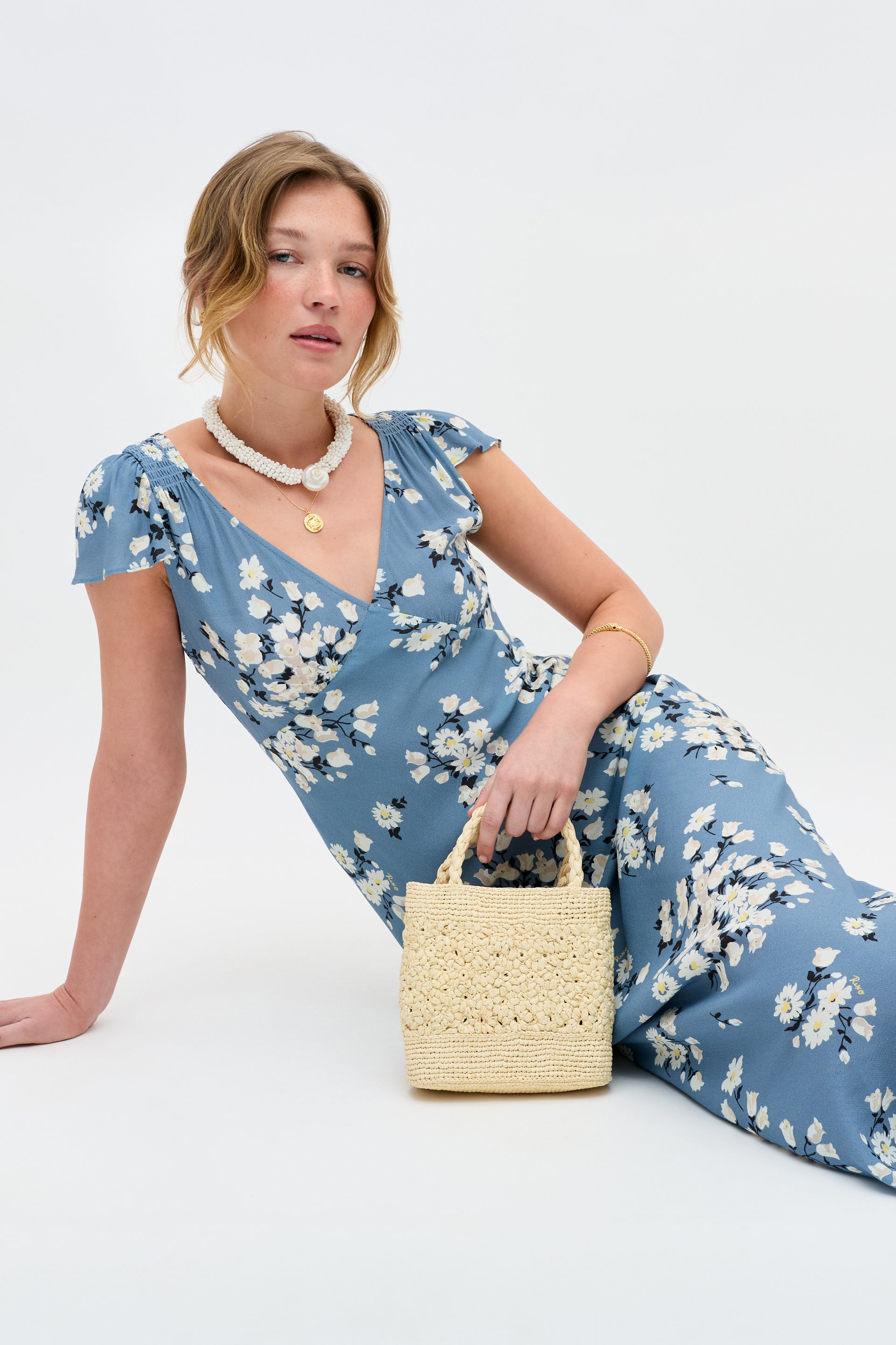 Cathy Midi Dress in Amelia Bouquet Blue