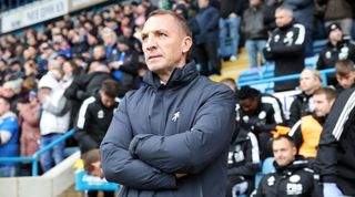 Leicester City manager Brendan Rodgers looks on ahead of the FA Cup third round match between Gillingham and Leicester City on 7 January, 2023 at the Priestfield Stadium in Gillingham, United Kingdom.