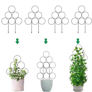 Ia Garden Trellis for Climbing Plants Indoor,4 Pack Stackable Garden Trellis for Potted Plant Support, 15.7 Inch Small Houseplant Metal Wire Trellis for Vine Ivy Rose Plant Trellis (black)