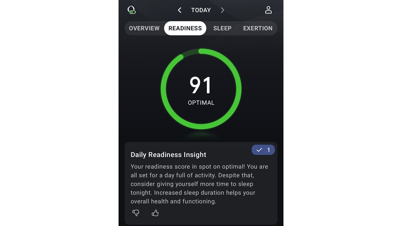 A screenshot of the Daily Readiness Score from the Zepp app