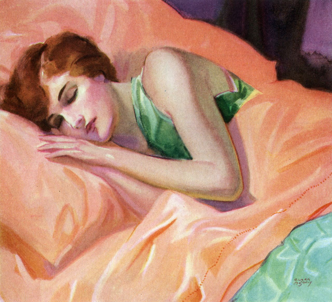 A sleepy woman in bed