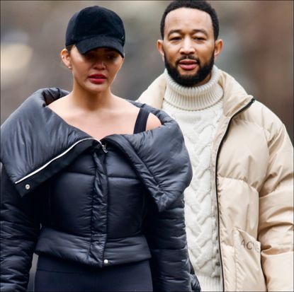 Chrissy Teigen and John Legend are seen on December 28, 2023 in New York City.