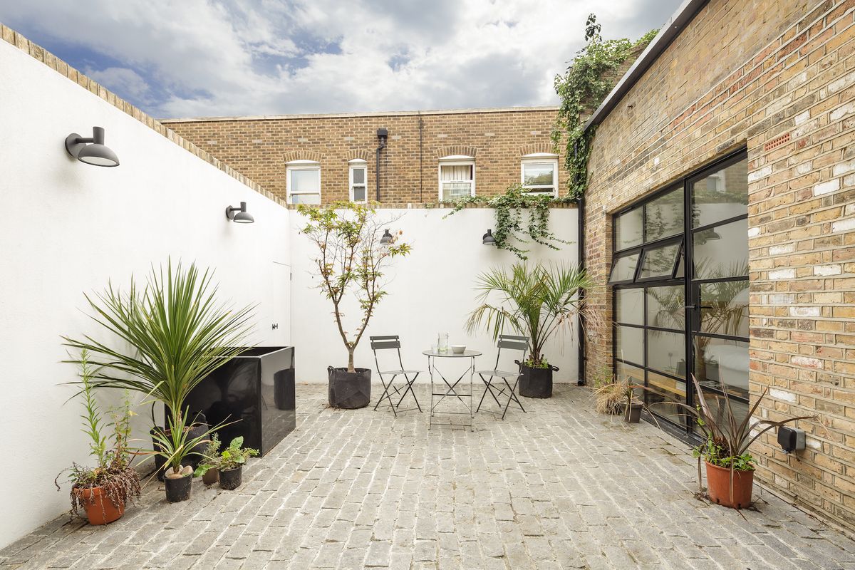 courtyard garden in a converted schoolhouse