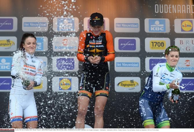 Ellen van Dijk (Boels Dolmans) celebrates with champagne