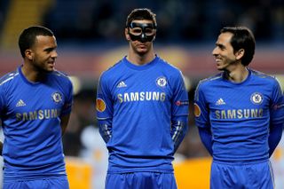 Torres wears a protective mask in a Europa League quarter-final against Rubin Kazan in April 2013
