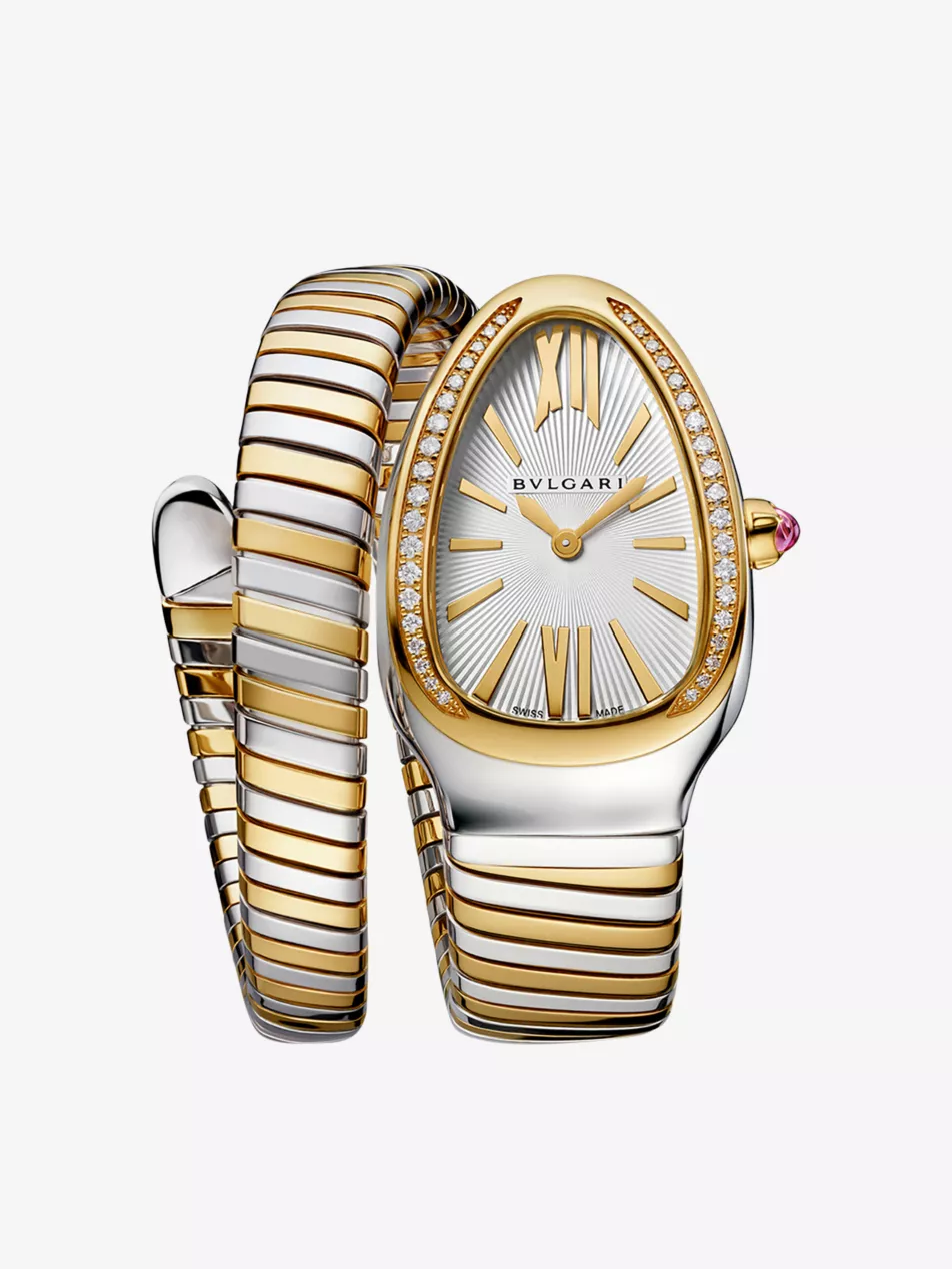 Serpenti Tubogas 18ct Yellow-Gold, Stainless Steel and Brilliant-Cut Diamond Quartz Watch