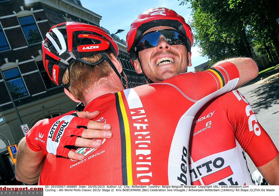 Kris Boekmans is congratulated by his teammate
