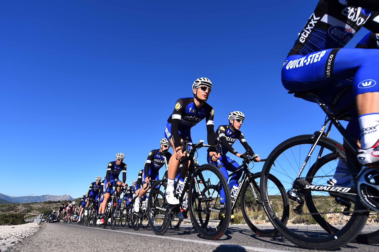 Marcel Kittel and Dan Martin ride side by side during the training ride
