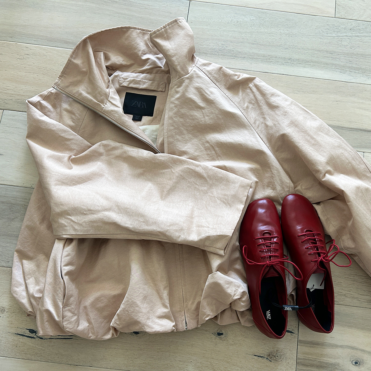 Zara pink jacket and red jazz flats for fall 2026