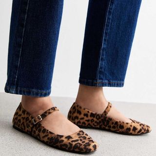 Dark Brown Leopard Print Mary Jane Ballerina Pumps