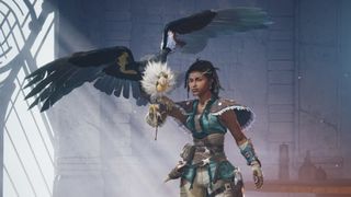 Condor emotes with her vulture in Highguard