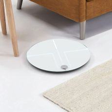 QardioBase2 WiFi Smart Scale and Body Analyzer in white on bathroom floor