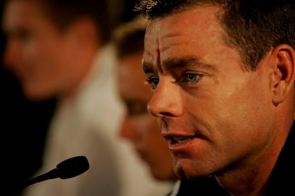 Cadel Evans (BMC Racing Team) showed his light-hearted side while joking with the press during the pre-race press conference.