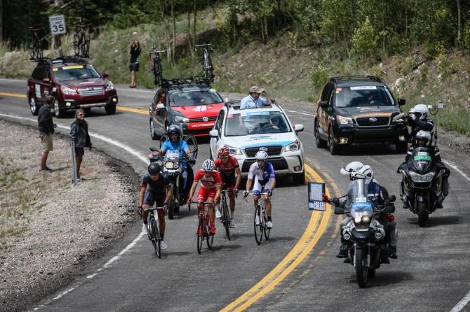 The break gets the time gap as they near the KOM