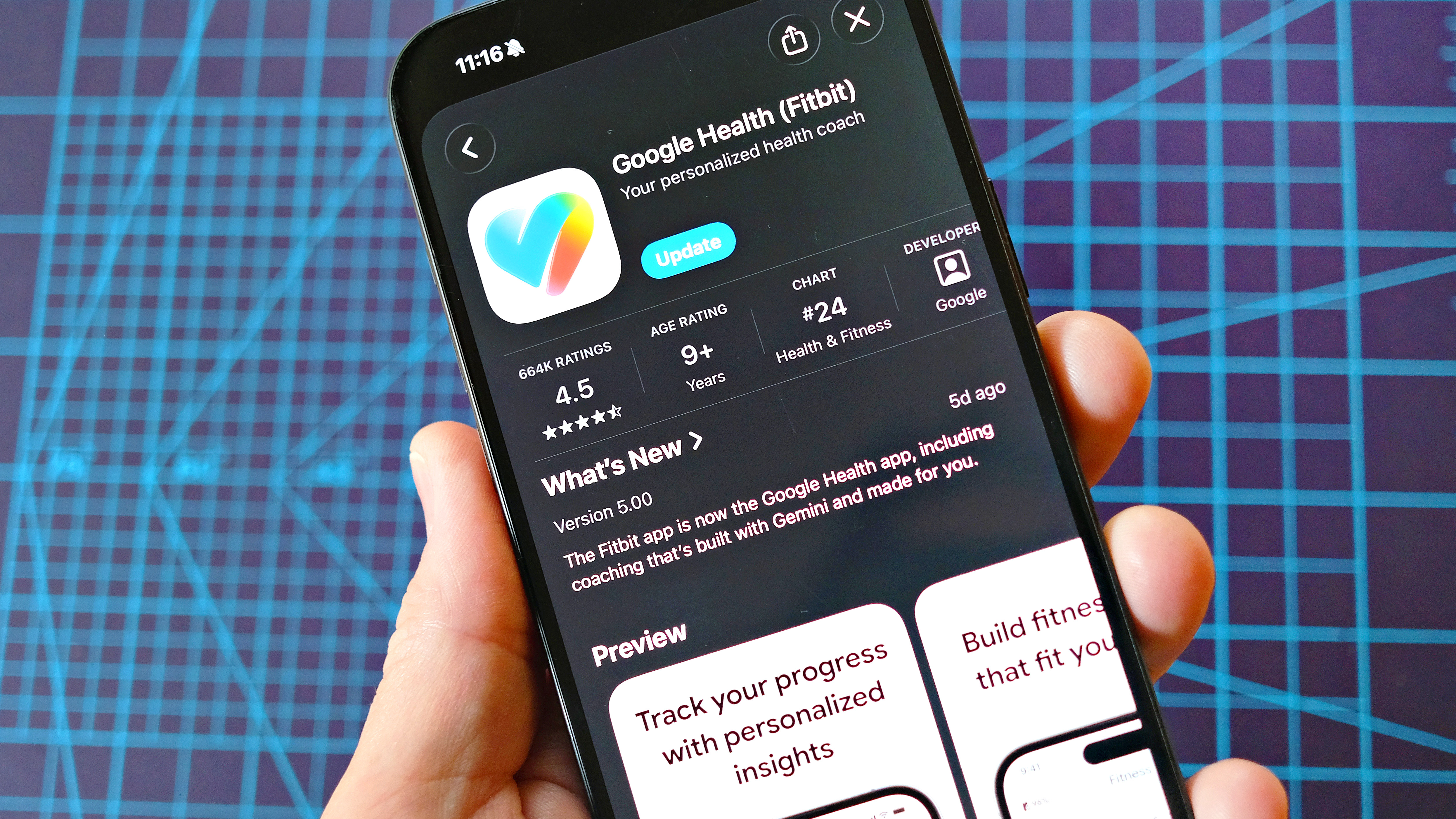 The new Google Health app shown on an iPhone 16