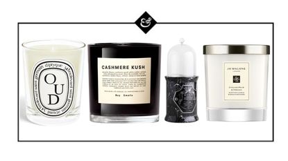 A collection of the best candles in our roundup: Diptyque's Boy Smells, Officine Universelle Buly, and Jo Malone