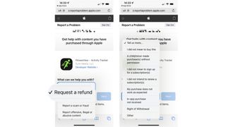 How to get an iTunes or App Store refund on iPhone or iPad: Select Request a refund from the drop down menu, then select your reason from the subsequent drop-down menu. Tap Next, then tap Submit.
