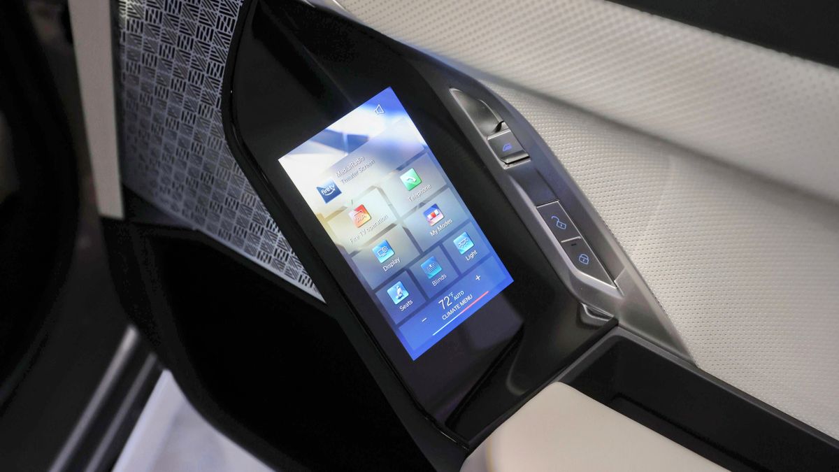 Close-up of 5.5-inch touchscreen on rear door panel