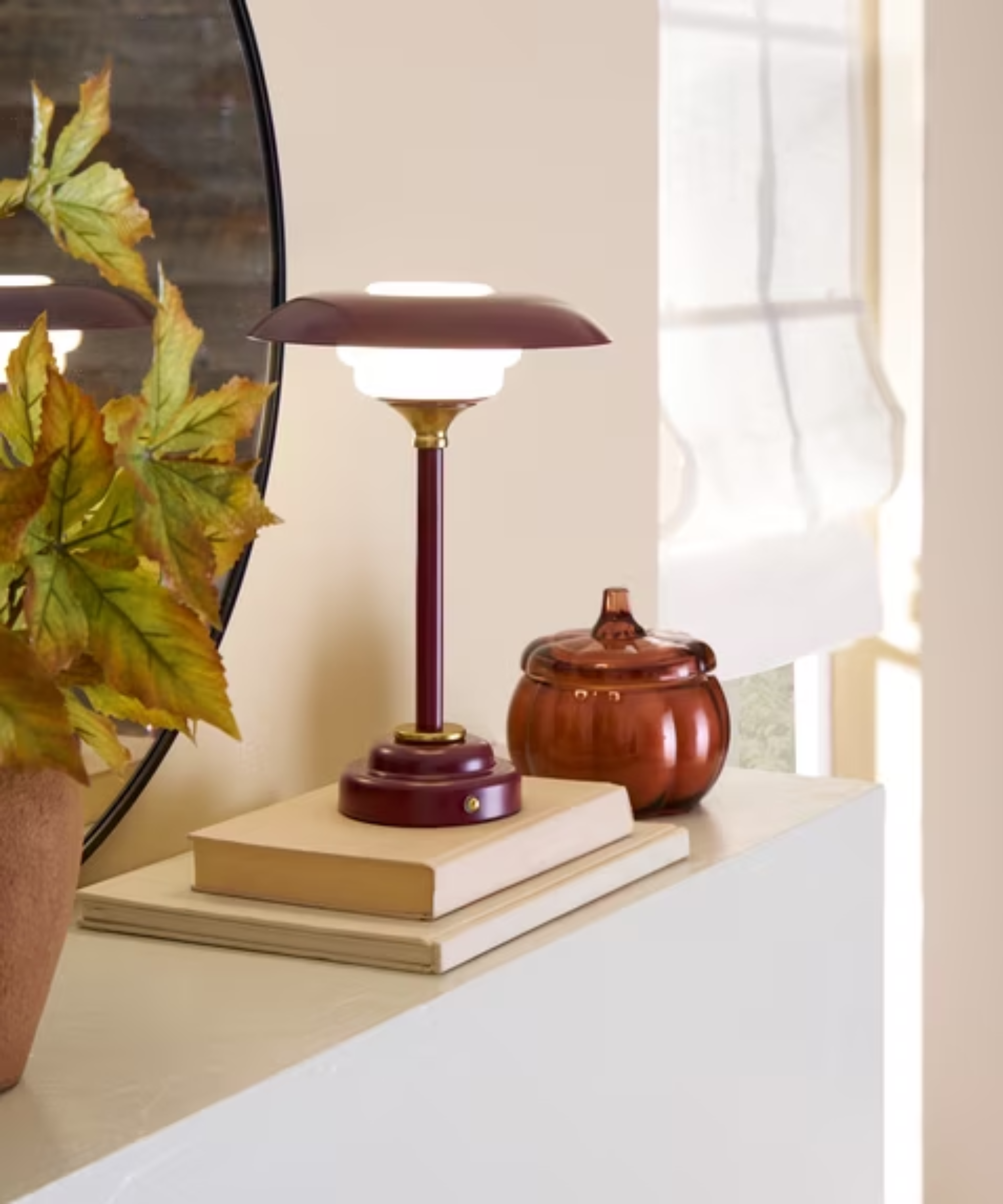 a red portable lamp