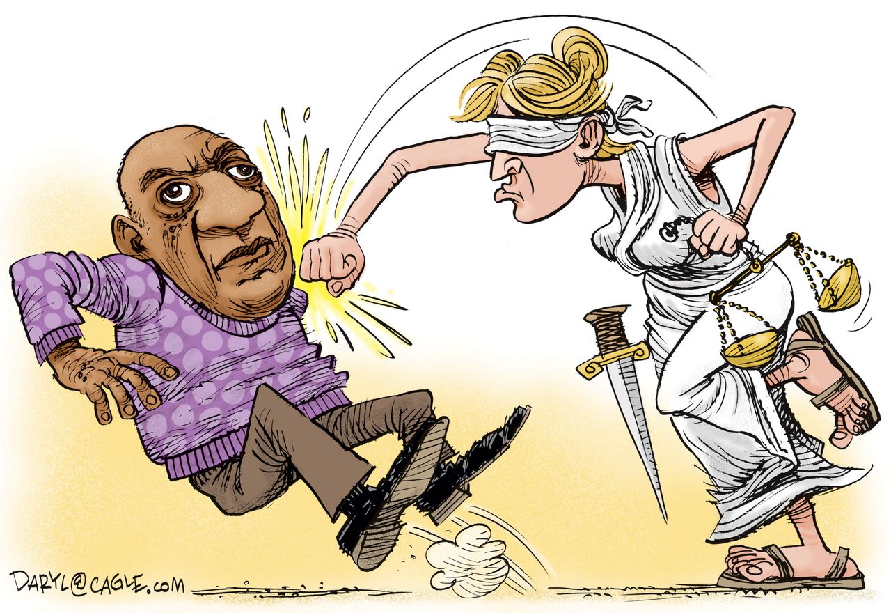 Editorial cartoon U.S. Bill Cosby guilty verdict Lady Justice MeToo