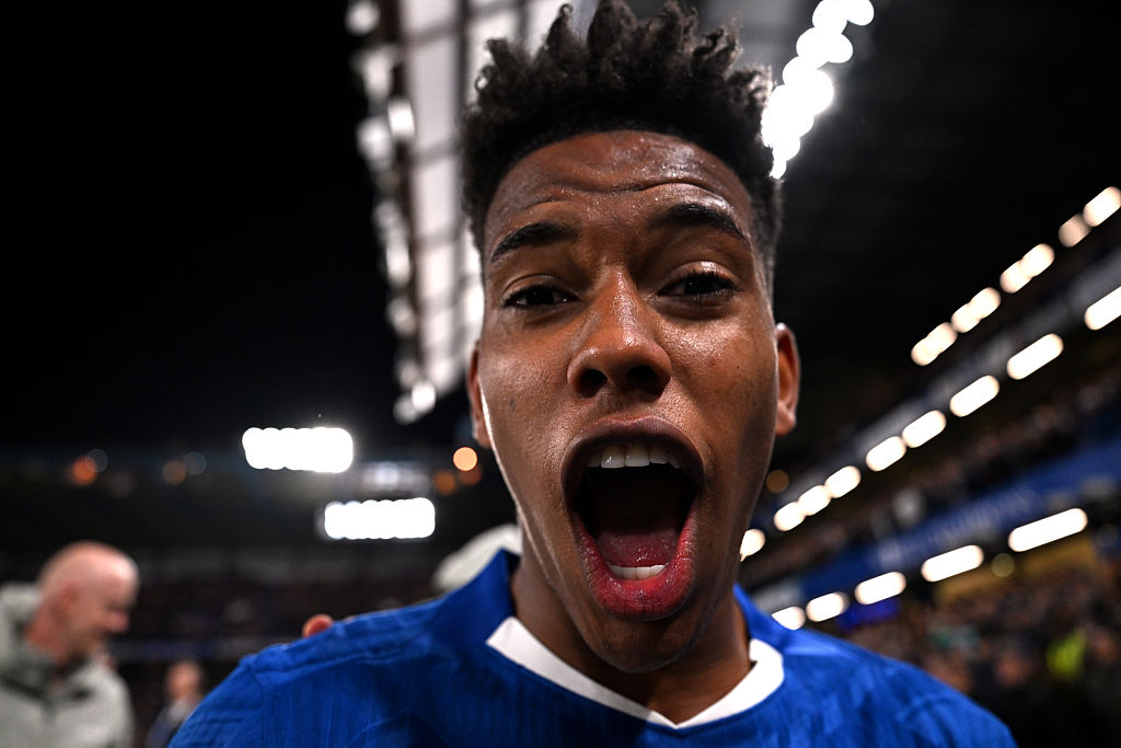 Estevao of Chelsea celebrates after the team&#039;s victory in the Premier League match between Chelsea and Liverpool at Stamford Bridge on October 04, 2025 in London, England.