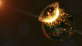 Illustration of protoplanet crashing into Earth