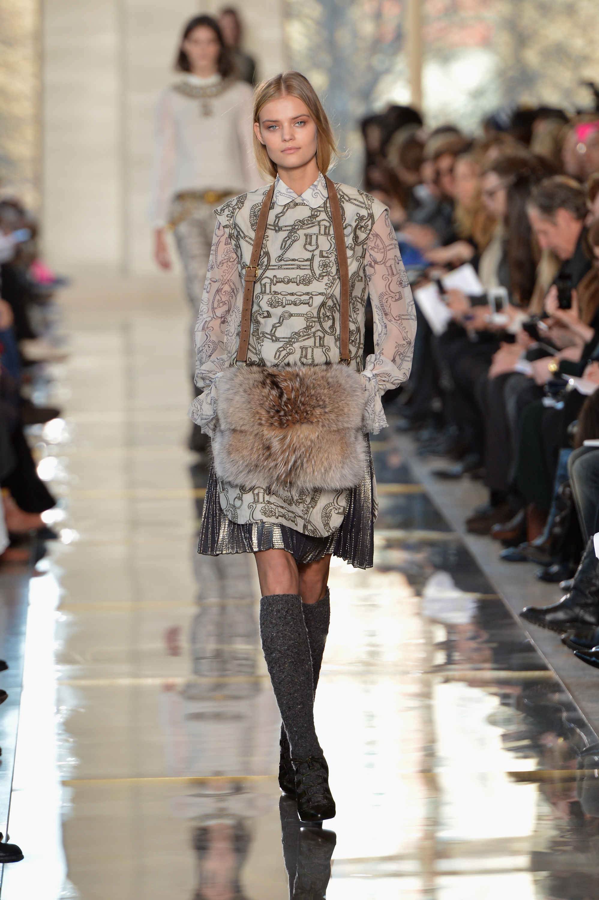 An image of knee-high socks on the Tory Burch spring/summer 2014 runway.