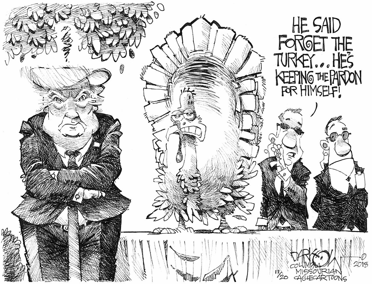 Political cartoon U.S. Trump Turkey pardon Thanksgiving