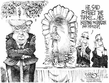 Political cartoon U.S. Trump Turkey pardon Thanksgiving